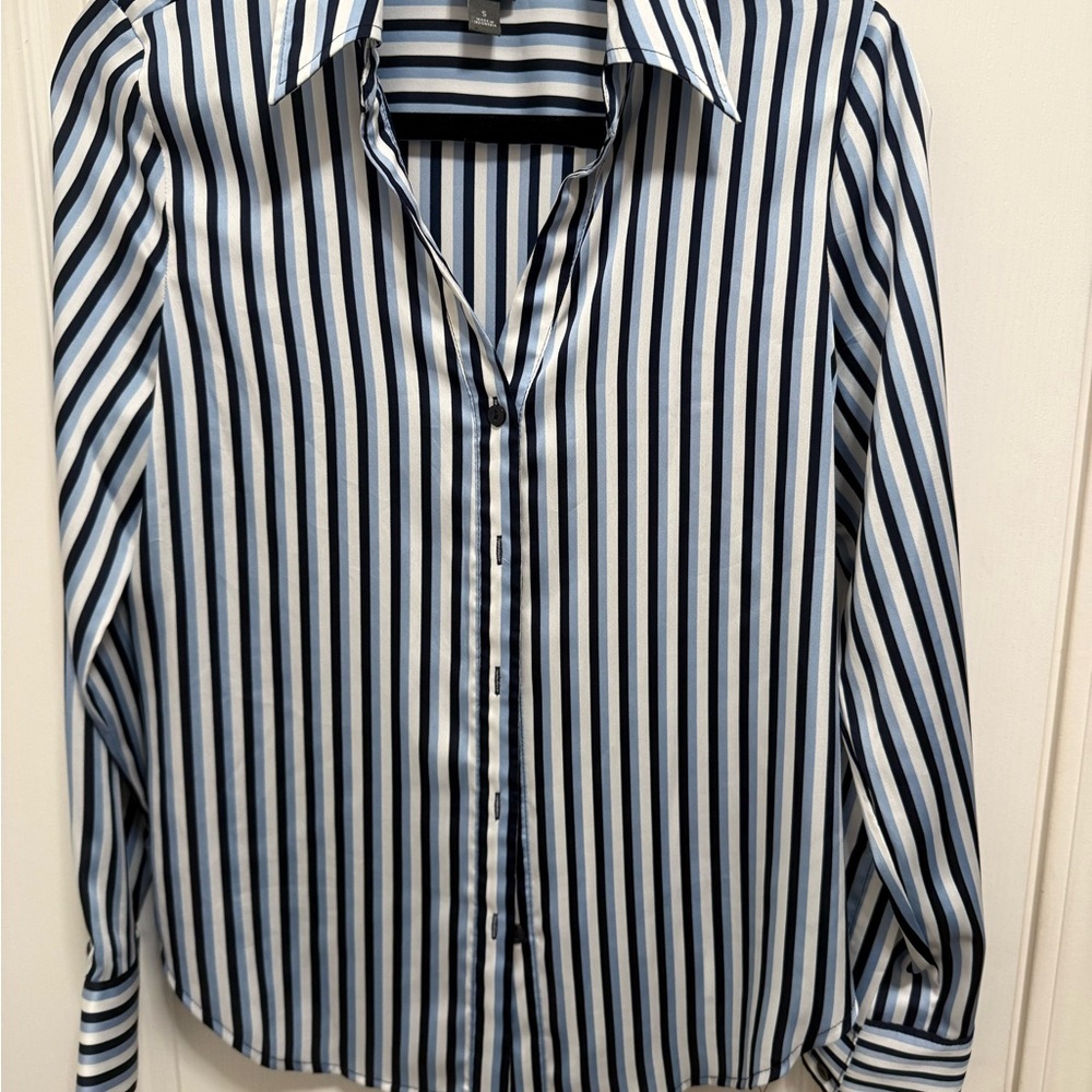 Worthington Navy and White Striped Button Down Shirt